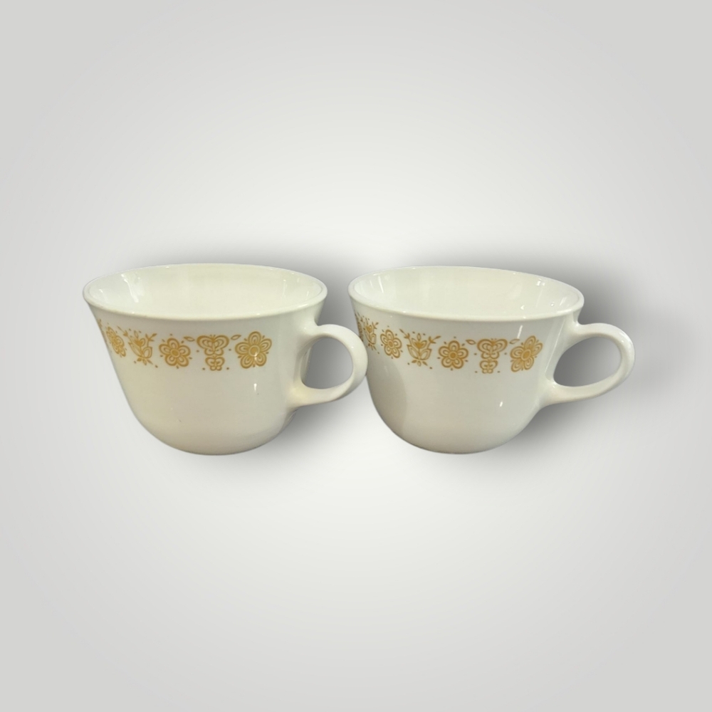 Set of 2 Vintage Corelle Butterfly Gold Hook Handle Coffee Tea Cups